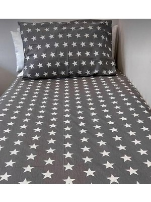 Wishora Store Desenli Ranforce Lastikli Çarşaf Seti (Antrasit-Beyaz, Çift Kişilik 180 x 200)