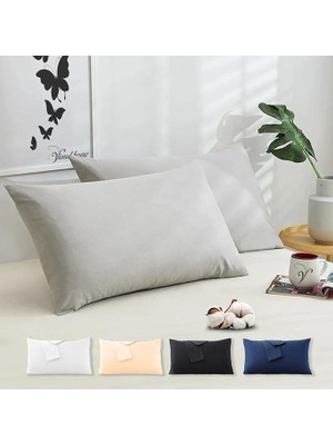 Wishora Store Home Pamuklu 2'li Kapaklı Yastık Kılıfı 50X70 cm - Yumuşak ve Nefes Alabilir - Düz Renk (Gri)