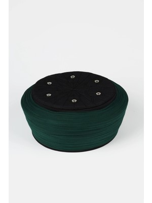 Sarıkhane Çocuk Talebe Sarığı - Yeşil Kumaş - Siyah Takke - Düz Sarım - Kuş Gözü - 6 Metre