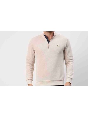 Lacoste Fermuar Yaka Bej Dar Kesim Erkek Triko