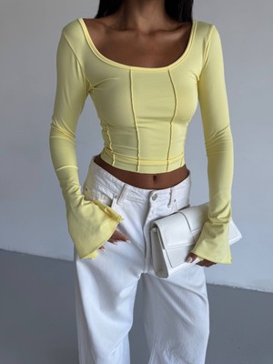 Freya Kadın Uzun Kollu Arkası Bağlamalı Fit Kesim Crop Bluz