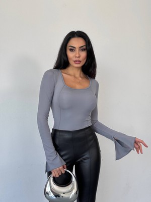 Freya Kadın Uzun Kollu Arkası Bağlamalı Fit Kesim Crop Bluz