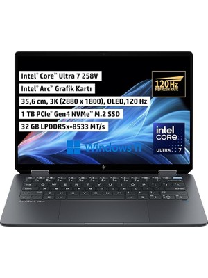 Wishora Store Omnibook Ultra Flip X360 Laptop, 14 Inç 2.8k 2880X1800 OLED 400 Nits 120 Hz Dokunmatik/touchscreen, Intel® Core™ Ultra 7 258V, 32 GB Ram, Intel Arc Graphics, 1 Tb Ssd, Windows 11, B46ZFEA