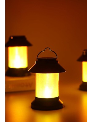 Wishora Store LED Mum Sokak Lambası Tip Kulplu Dumansız Pilli Alevli Dekoratif Yapay Mum Işıldak Siyah 1036-9