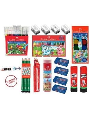 Wishora Store Castell Okul - Kırtasiye 16 Parça Mega Set Boya,kalem,silgi,açacak,yapıştırıcı
