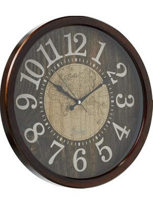 Wishora Store 706-3 Modern Kadranlı Dünya Haritalı Sessiz Akar Duvar Saati, 42CM