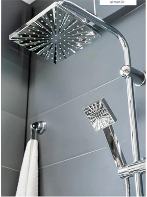 Wishora Store Premium Yağmurlama Duş Seti, Robot Tepe Duş Başlığı, Beyaz (Krom Kare Model)