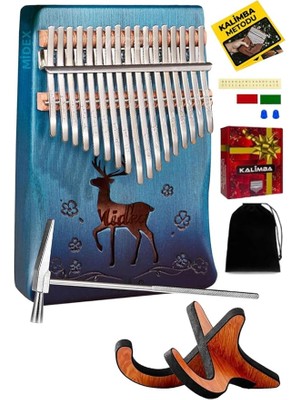 Wishora Store KLX-510-PAK Hakiki Ağaç Geyik Desenli Kalimba 17 Tuşlu Full Set