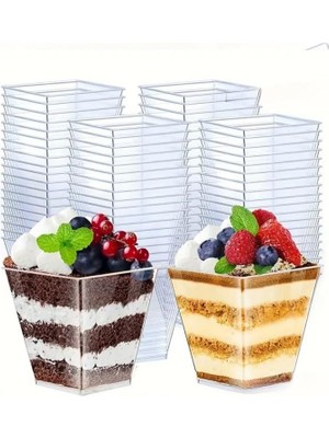 Wishora Store Kübik Prizma Kase Mika Plastik Şeffaf Kapaklı Sunum Kabı 24 Lü 120 cc