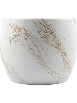 Wishora Store Tasarımı Ev Dekorasyon Aksesuar Beyaz Üzeri Gold Mermer Efektli Toprak Saksı Saksılık Salon Çiçeklik - 19 cm