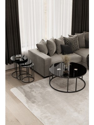 Home Plus Mobilya Çift Bacak C Orta & C Zigon Set Siyah Ayak Siyah Ayna