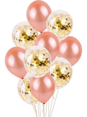 Wishora Store Party Store Şeffaf Gold Konfetili Rose Gold Balon Seti 10 Adet