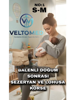 Veltomed Bej Renk Hamile korse, Sezeryan ve Lohusa korse Doğum Sonrası Karın ve Bel Toparlama Için Konforlu Korse