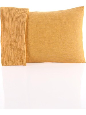 Wishora Store Tekstıl Müslin Yastık Kılıfı 2 Adet Set, 50X70 cm 100% Pamuk Yumuşak Nefes Alabilir Kapaklı 4 Katlı Muslin Kumaş Düz Renk Yastık Kılıfları (Sarı, 50X70 cm (2 Adet))
