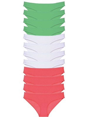 Marsilyan 12 Adet Süper Eko Set Likralı Kadın Slip Külot Yeşil Beyaz Fuşya