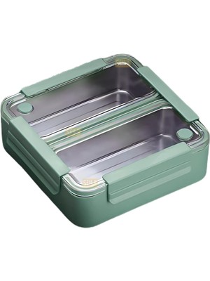 Wishora Store Bento 1100ML Lunchbox Tek Katlı 2 Bölmeli Paslanmaz Çelik Sefer Tası Yemek Kutusu (Yeşil)