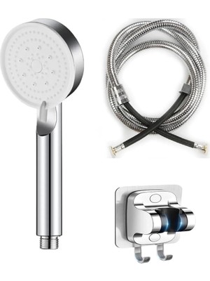 Wishora Store 5 Fonksiyonlu Yüksek Basınçlı Duş Başlığı Yapışkanlı Mafsal Hortum Duş Seti, Siyah, 150 cm (Krom)