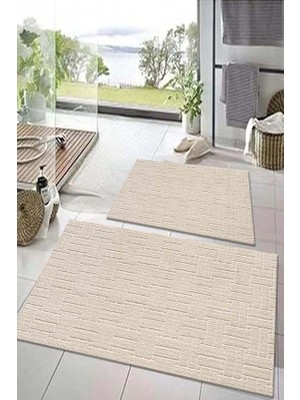 Wishora Store Carpet Kaymaz Taban Moopy Lux Banyo Paspası Klozet Takımı 50X90 ve 40X50 (2 Parça), Ekru