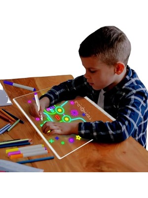 Wishora Store Çizim Tahtası LED Işıklı 20X30 cm 7 Kalem ve Stant Hediyeli Neon Işıklı Eğitici Not Tahtası