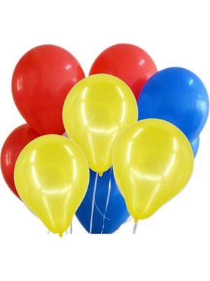 Wishora Store 30 Ad Metalik Kırmızı-Sarı-Koyu Mavi Lacivert Balon Helyumla Uçan