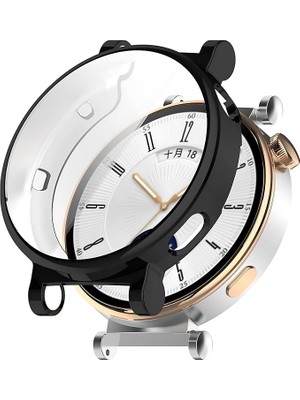 Wishora Store Huawei Watch Gt4 41MM Için Saati Tam Saran Tpu Ekran Koruyuculu Çizilme ve Darbelere Karşı Koruma Sağlayan Dokunmatik Etkilemeyen Silikon Kılıf (Siyah, Gt4 41MM)