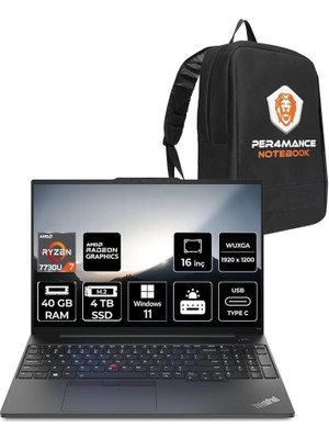 Wishora Store Thinkpad E16 Amd Ryzen 7 7730U 40GB 4tb SSD 16" Fhd W11P & Per4 Çanta
