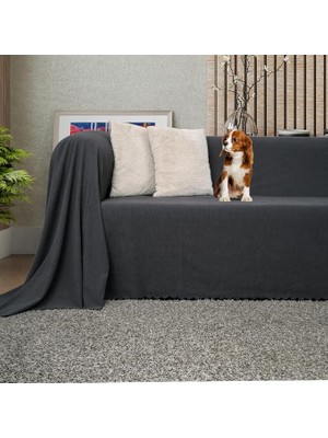 Wishora Store Concept Koltuk Örtüsü Şönil Kaymaz Çift Taraflı Çekyat Örtüsü Koltuk Şalı 175X300 - Antrasit