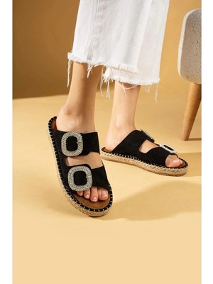 Zengezur Mall Ozlstor Hertas Siyah Nubuk Tokalı Terlik (Numara: 38)