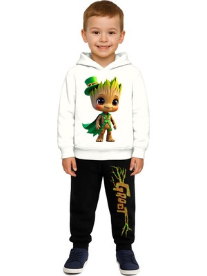 Sedirli Groot  Baskılı Çocuk Eşofman Takımı 3 Iplik Şardonlu Pamuklu Kumaş Kapüşonlu