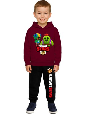 Sedirli Brawl Stars Baskılı Çocuk Eşofman Takımı 3 Iplik Şardonlu Pamuklu Kumaş Kapüşonlu