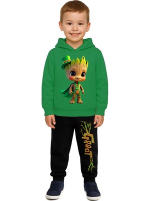 Sedirli Groot  Baskılı Çocuk Eşofman Takımı 3 Iplik Şardonlu Pamuklu Kumaş Kapüşonlu