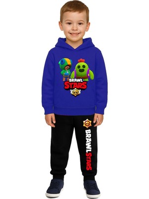Sedirli Brawl Stars Baskılı Çocuk Eşofman Takımı 3 Iplik Şardonlu Pamuklu Kumaş Kapüşonlu