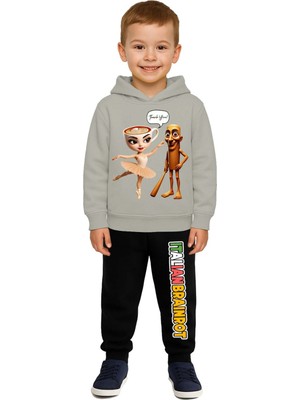 Sedirli Braniot Baskılı Çocuk Eşofman Takımı 3 Iplik Şardonlu Pamuklu Kumaş Kapüşonlu