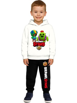 Sedirli Brawl Stars Baskılı Çocuk Eşofman Takımı 3 Iplik Şardonlu Pamuklu Kumaş Kapüşonlu