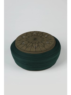 Sarıkhane Çocuk Talebe Sarığı - Yeşil Kumaş - Yeşil Takke - Yuvarlak Sarım - Kuş Gözü - 6 Metre