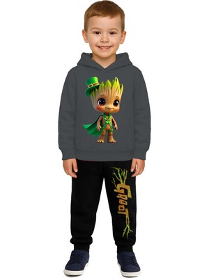 Sedirli Groot  Baskılı Çocuk Eşofman Takımı 3 Iplik Şardonlu Pamuklu Kumaş Kapüşonlu