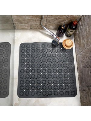 Wishora Store Masajlı Kaydırmaz Banyo Paspası (Siyah, Gri Kare)