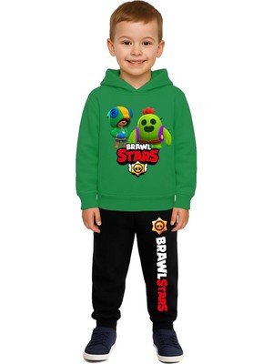Sedirli Brawl Stars Baskılı Çocuk Eşofman Takımı 3 Iplik Şardonlu Pamuklu Kumaş Kapüşonlu