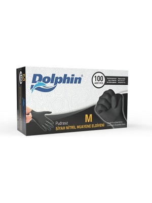 Dolphin Pudrasız Siyah Nitril Muayene Eldiveni M Beden - Kutuda 100 Adet