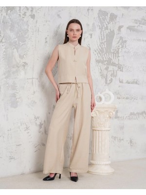 Zengezur Mall Ozlstor Broşlu Yelek Pantolon Takım Bej S255821 (Beden: L)
