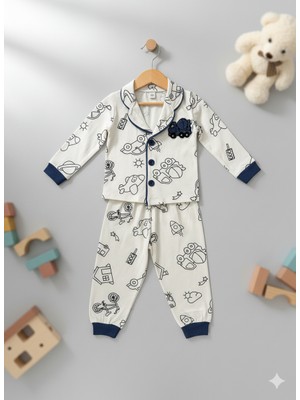 Selvira Pamuklu Çocuk Pijama Takımı – Düğmeli Üst ve Uzun Alt, Cilt Dostu Rahat Uyku Seti