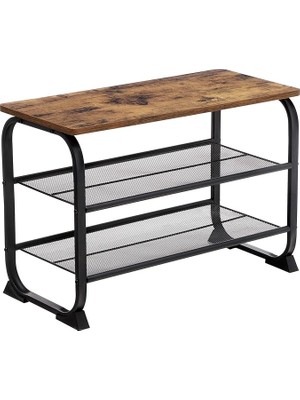 Wishora Store Ayakkabı Dolabı, 2 Izgara Raflı, Yuvarlak Çerçeve, Basit Montaj, Ahşap Görünüm, Vintage LMR32BX, 66 x 45 x 30 cm