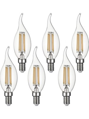 Wishora Store 6 Adet Kıvrık Buji Ampul 4W Şeffaf Filament Rustik LED Ampul – E14 Duy, 3200K Günışığı Işık - Cata - Avize Ampulü