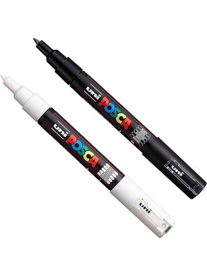 Wishora Store Pc-1m Boya Sanatı Markör Kalemleri - Kumaş Cam Metal Kalem - Siyah + Beyaz (Her Birinden 1 Adet)