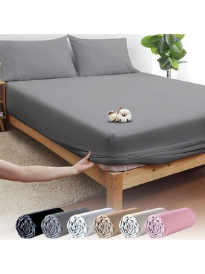 Wishora Store Home Pamuklu Ranforce Tek ve Çift Kişilik Lastikli Çarşaf (Gri, 100 x 200)