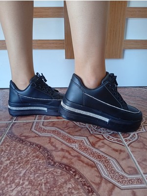 Kadın Yüksek Taban Rahat Şık Günlük  Spor Ayakkabı Siyah Renk