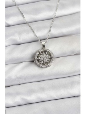 Marsilyan 316L Çelik Zincir Gümüş Renk Kutup Yıldızı Kapaklı Model Kadın Kolye - TJ-BKO10774