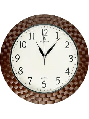 Wishora Store BL-1037 Serisi Klasik Kadran Örme Desenli Sessiz Akar 30 cm Duvar Saati Bordo