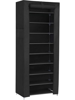 Wishora Store Toz Geçirmez Örtülü 10 Katlı Metal Ayakkabı Rafı, Siyah, RXJ10H