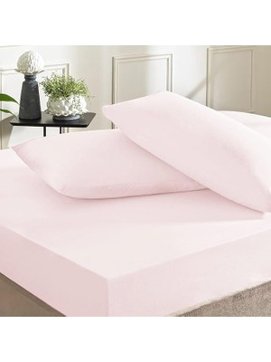 Wishora Store Ranforce Basic Düz Pamuk Çarşaf, Pudra, Tek Kişilik